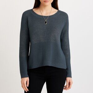 Womens M Gray Metallic Knit Sweater Long Sleeve Pullover Shimmer Holiday